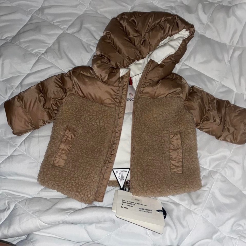 Moncler Kids Tan Sherpa & Puffer Hooded Jacket